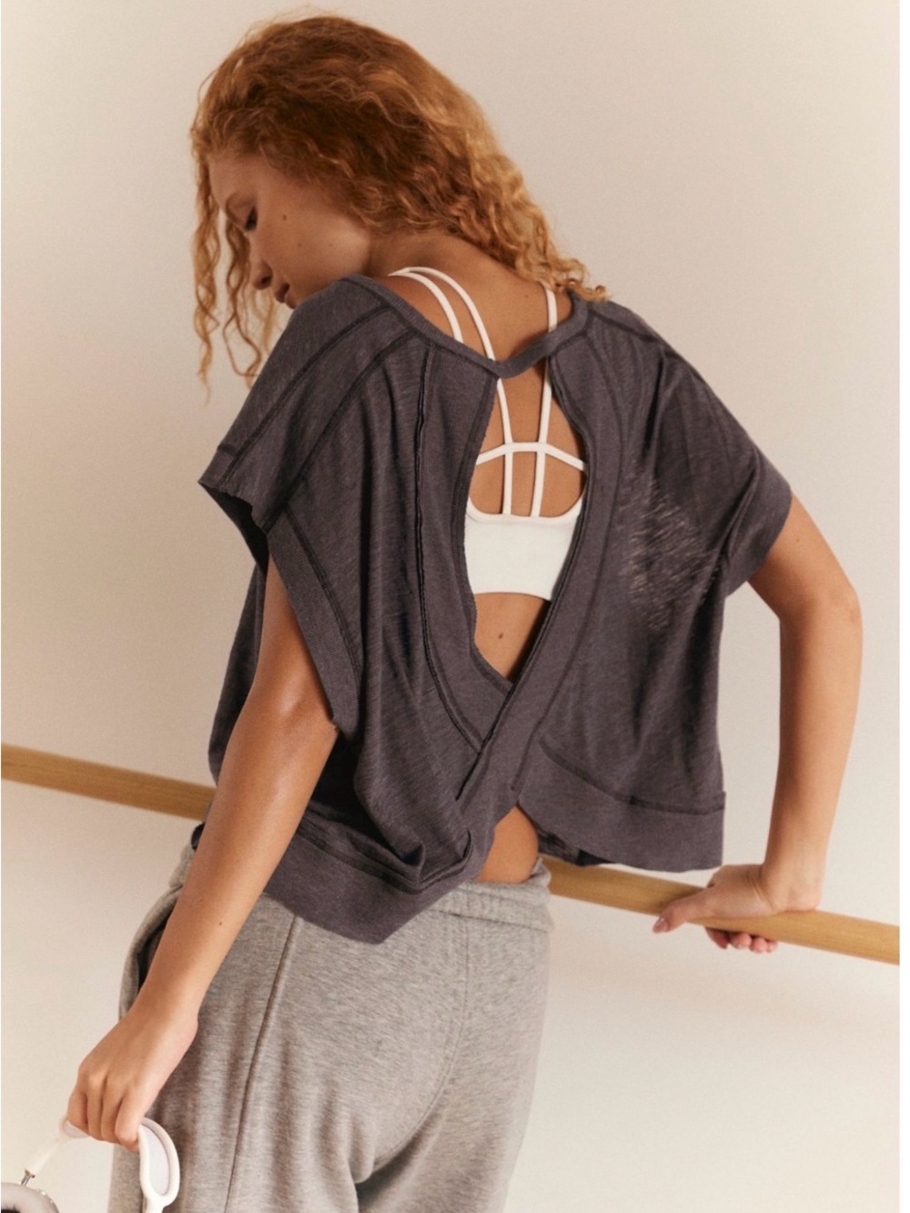 FP Movement by Free People Charcoal Open-Back Twist Crop Top